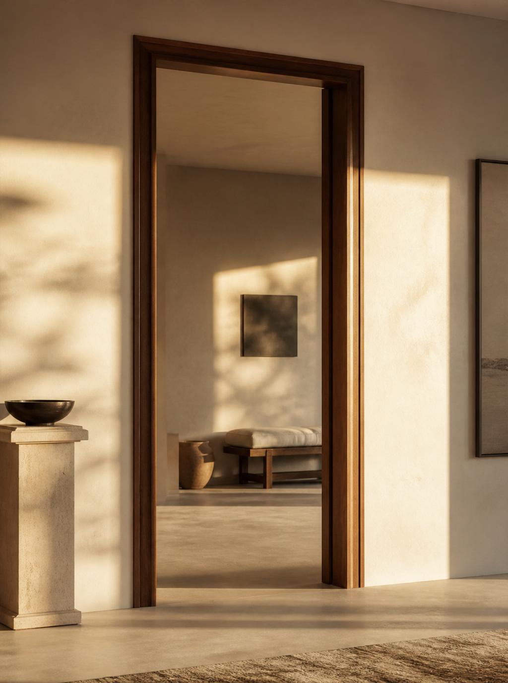 Elegant sunlit doorway in a refined minimalist interior